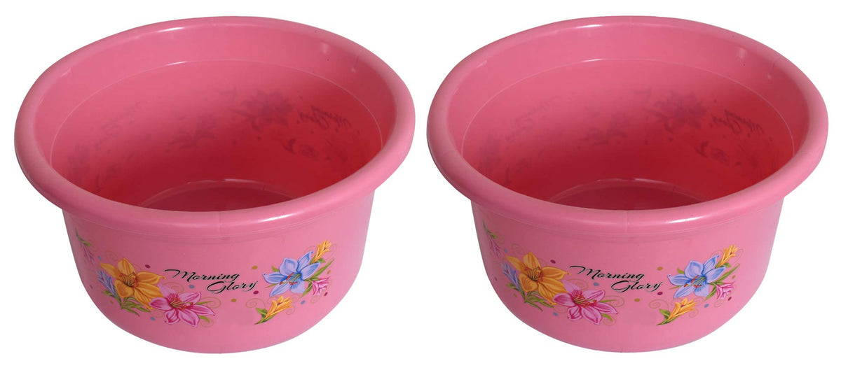 Kuber Industries Flower Print 2 Pieces Unbreakable Plastic Multipurpose Bath Tub/Washing Tub 25 LTR (Pink)