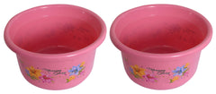Kuber Industries Flower Print 2 Pieces Unbreakable Plastic Multipurpose Bath Tub/Washing Tub 25 LTR (Pink)