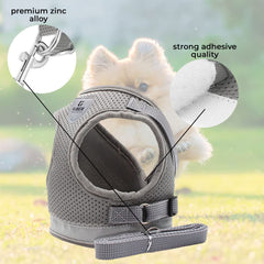 Homestic Reflective Dog Harness with Adjustable Leash|Breathable Polyester Mesh Fabric |Small Size|HT-844|Comfortable No-Pull Grip|Quick Release Buckles|Easy On - Easy Off Harness|Grey