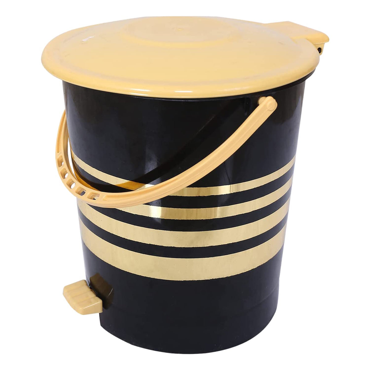 Kuber Industries Pedal Dustbin|Plastic Pedal Dustbin|Kitchen Waste Paper Bin|Dustbin For Bedroom|Cream Lid 10 Liter Dustbin (Black)