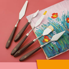 Kuber Industries Set of 5 Painting Knives|Metal Palette Knife Set|Plastic Handle With Various Size & Shape|Ideal For Oil Painting, Acrylic Painting, Color Mixing (Brown)