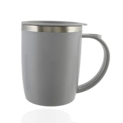 Kuber Industries Coffee/Milk Mug with Sipper lid|Assorted Print|Unbreakable hot Insulated|Double Wall Plastic & Stainless Steel|Size 9 x 9 x 12 CM (Grey)-KUBMART11112