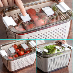 Kuber Industries Large Refrigerator Storage Crisper with Lid & Detachable Hollow Basket (Brown)