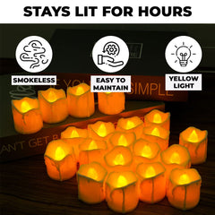 Urbane Home LED Candles for Home Decoration |Battey Operated |Flameless Yellow Light |Safe & Easy to Maintain |Diwali Lights for Home Decoration|B0-001,Pack of 24,(White)