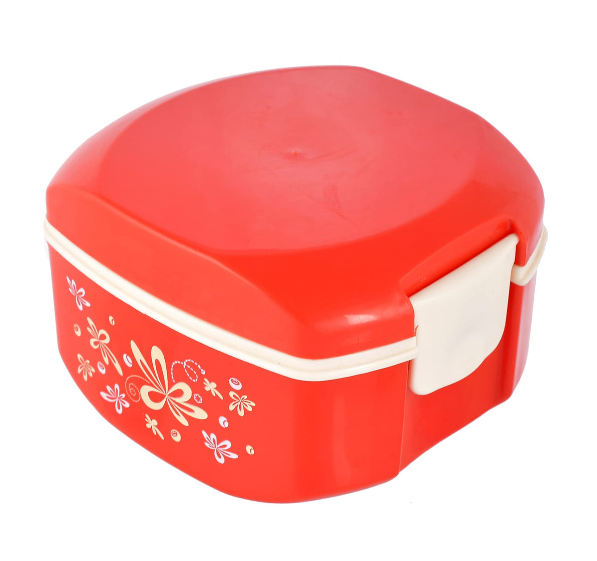 Kuber Industries Floral Printed Inner Steel Insulated Lunch Box with 1 Steel Pickel Box (Red) -HS42KUBMART25125