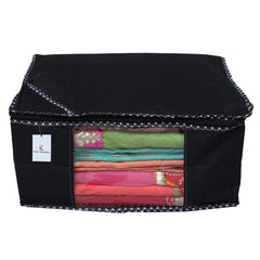 Kuber Industries 12 Pieces Non Woven Packing Saree Cover & 3 Pieces Multi Saree Cover Black