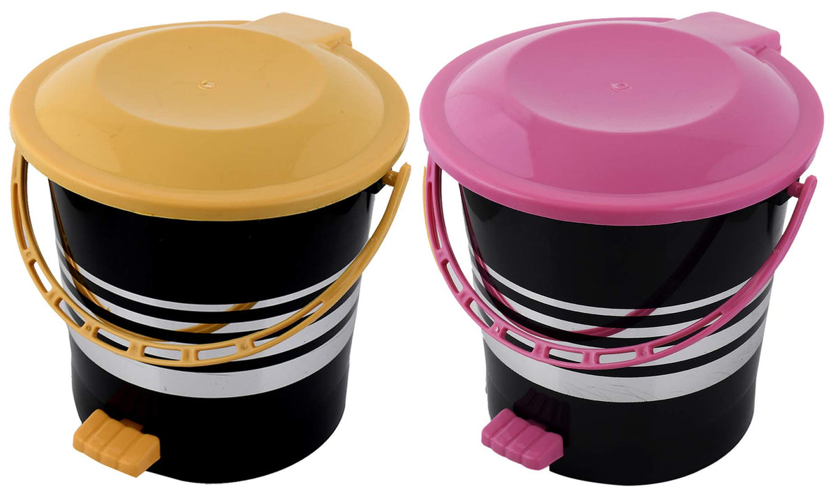 Kuber Industries 2 Pieces Plastic Dustbin Garbage Bin with Handle,10 Liters (Yellow & Pink) -CTKTC38030