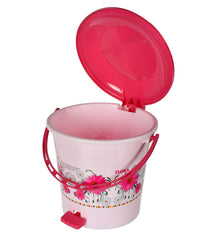 Kuber Industries Flower Printed Plastic Pedal Dustbin With Lid & Handle For Home/Kitchen/Office, 5 Ltr (Pink), HS39KUBMART022431