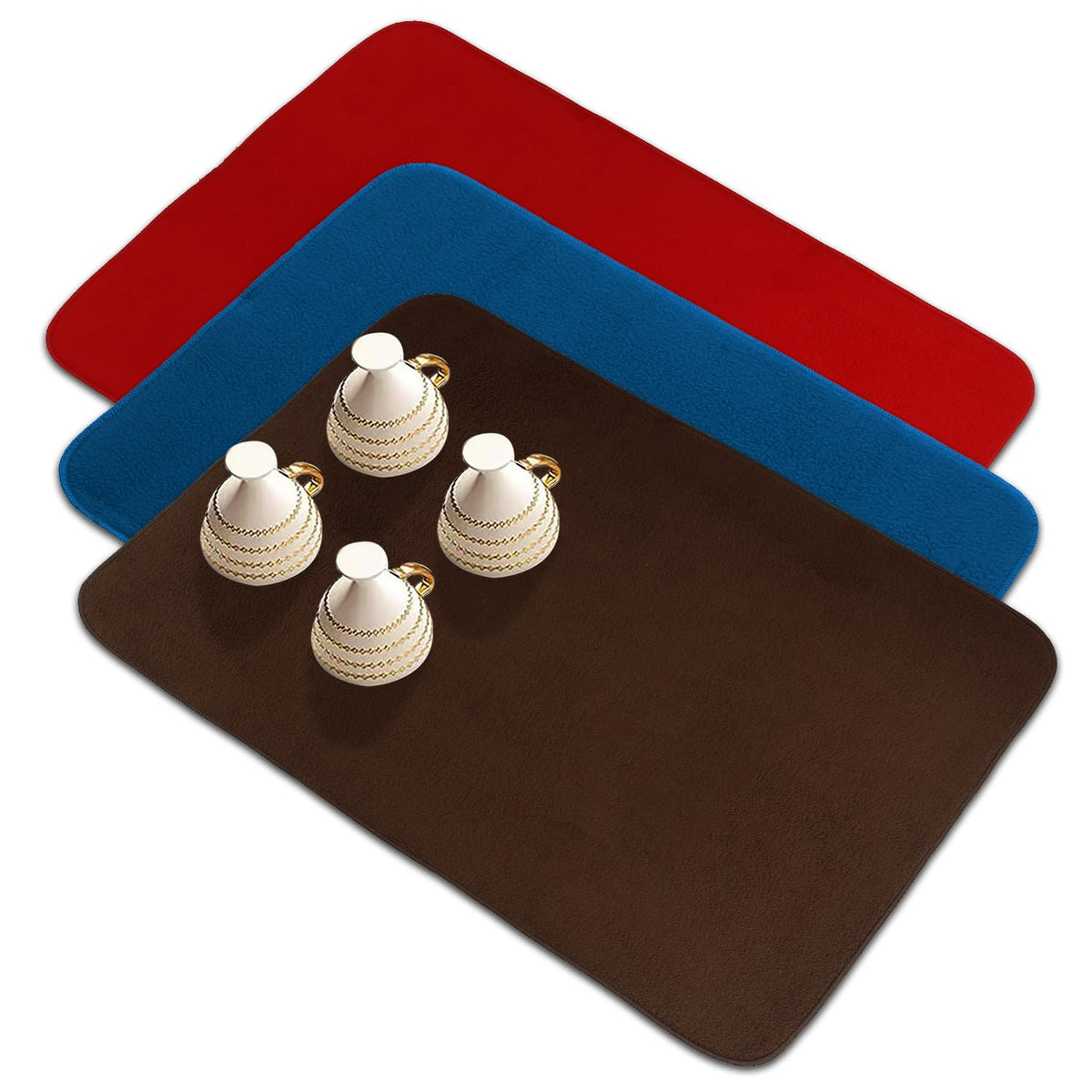 Kuber Industries Dish Dry Mat | Microfiber Drying Mat | Reversible Kitchen Drying Mat | Absorbent Mat | Kitchen Dish Dry Mat | 38x50 | Pack of 3 | Multi