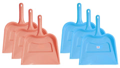 Heart Home Plastic Lightweight 12" Dustpan with Comfort Grip Handle for Easy Sweep Broom, Pack of 6 (Pink & Blue)