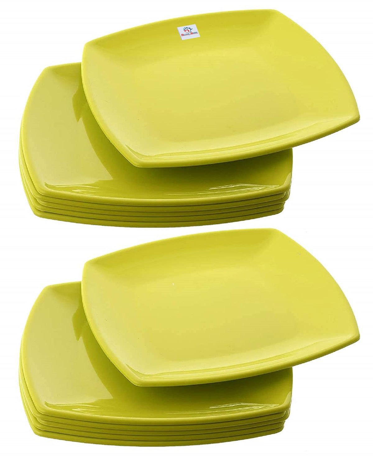 Heart Home Set of 12 Square Plastic Dinner Plates Sets (Green)