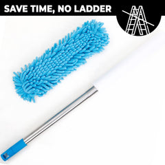 Kuber Industries Cleaning Duster for Ceiling Fan | Fan Cleaner Brush with Long Rod | Washable & Reusable | Dusting Brush for Home Cleaning | Microfiber Duster for Home Cleaning | 64cm Long (Blue)