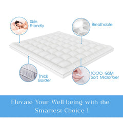 Heart Home Mattress Padding | Cotton Double Bed Mattress Topper | Waterproof Mattress Padding | Mattress Padding Topper with Elastic Band Straps | 72x78 Inch | White