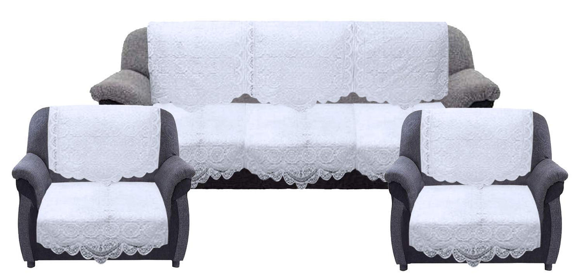Kuber Industries Circle Design Cotton 6 Pieces 5 Seater Sofa Cover Set (White)-KUBMART2963,Standard