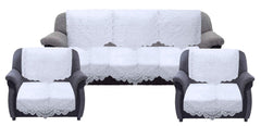 Kuber Industries Circle Design Cotton 7 Pieces 5 Seater Sofa Cover with Center Table Cover Set (White) KUBMART02967