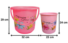 Kuber Industries Printed 2 Pieces Plastic Bucket & Dustbin Set (Pink)