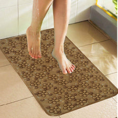 Kuber Industries Flower Design PVC Non Slip Bath Mat with Suction Cups 27"x14" (Brown) - CTKTC030403