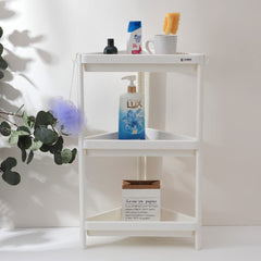 Kuber Industries Corner Shelf for Bathroom|3 Layer Triangle Rack for Storage|Plastic Shelf for Bathroom, Kitchen|Bathroom Shelf Organizer|White