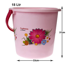 Heart Home Bucket|Plastic Bucket for Bathroom|Bucket for Bathing|Unbreakable Printed Bucket with Handle|18 Liter|Pack of 3 (Pink)