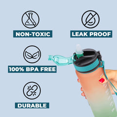 Homestic Motivational Water Bottle with Time Marker | Sipper Water Bottle for Kids & Adults with Straw | For Gym, Home, Office & School | Orange Green -1 L