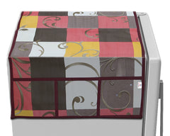 Heart Home Check Print PVC Fridge Top Cover, Protect for Scratches with 6 Utility Side Pockets (Multicolour)