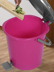 Kuber Industries Durable Plastic Pedal Dustbin|Waste Bin|Trash Can For Kitchen & Home With Handle,10 Litre,Pack of 2 (Red & Pink)