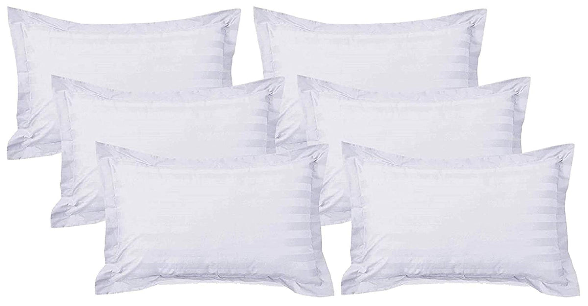 Kuber Industries Cotton Luxurious Satin Striped Pillow Cover Set-17"x27" (White) - CTKTC40314, Standard, 6 Pieces, 200TC