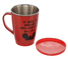 Kuber Industries Mickey Printed Food Grade BPA Free Tea/Coffee Mug for Coffee Tea Cocoa, Camping Mugs with Lid, Pack of 2 (Red), Standard