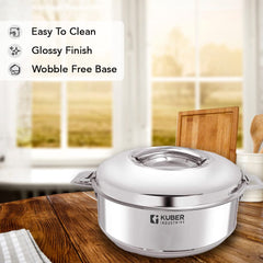 Kuber Industries Stainless Steel Casserole/Hot Pot/Chapati Box I 2000 ML |Elegant Chapati Box with Easy Lock Mechanism | Garam Puri & Roti Hot Box I Double Walled Heat Retention for upto 8 hrs I Heavy Duty Gauge