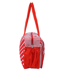 Kuber Industries Cotton Multiuses Dot Print Mothers Bag/Diapers Bags With Handle For Traveling & Storing (Red)