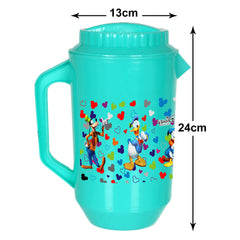Kuber Industries Mickey & Friends Print Unbreakable Plastic Water Jug with Lid for Home, Kitchen, Office 2 Liter Pack of 2 (Green)