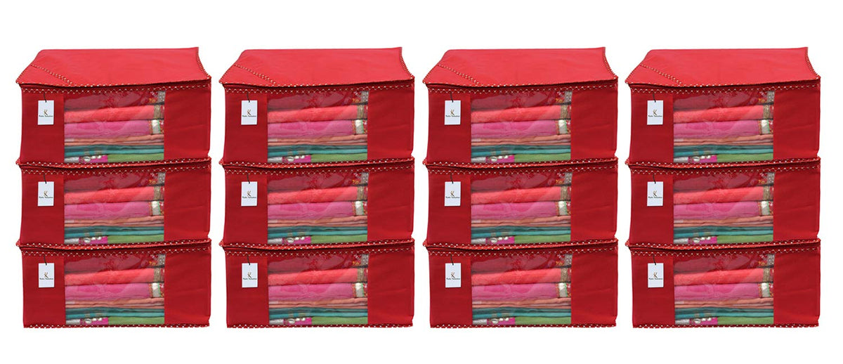 Kuber Industries 12 Piece Non Woven Saree Cover Set, Red,Large Size -CTKTC6444