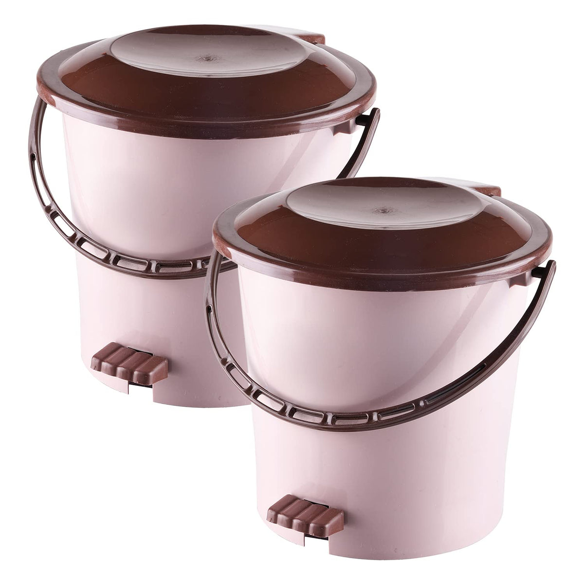 Kuber Industries Pedal Dustbin|Plastic Pedal Dustbin|Kitchen Waste Paper Bin|Dustbin For Bedroom|5 Liter Dustbin|Pack of 2 (Peach)