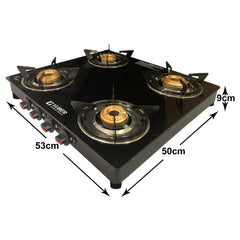 Kuber Industries Gas Stove 4 Burners | Highly Quality Glass Top, Manual Ignition & Cast Iron Burner | Easy to Clean, Wobble Free Pan Support Stand | Break Resistant | Compact & User-Friendly Design