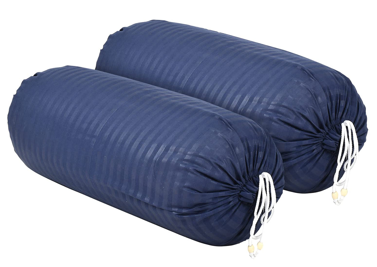 Kuber Industries Linning Design Soft & Luxurious Decorative Cotton Bolster Cover- Set of 2, 16"x32" (Blue)-44KM0160