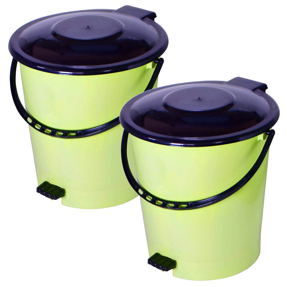 Kuber Industries Plastic Pedal Dustbin/Wastebin With Handle, 10 Liter- Pack of 2 (Green & Black)-47KM0983