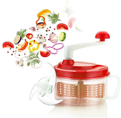 Heart Home Plastic ChopNchurn/ 2 in 1 Vegetable and Fruit Chopper with Beating Blade,Churner,Grater, Slicer /Lassi Maker,Red-HEARTK10205
