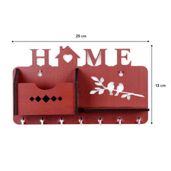 Kuber Industries Wood Home Design Wall 7 Hooks Key Holder | Mail Holder With Stand & Extra Shelf for Home Decorations (Brown)