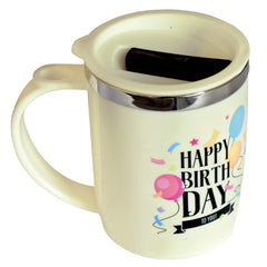 Kuber Industries Double Wall Vacuum Insulated Food Grade BPA Free Plastic Coffee Mug with Lid, Pack of 2 (Grey & Cream)