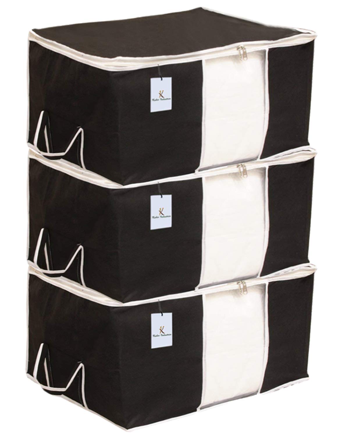 Kuber Industries 3 Piece Non Woven Underbed Storage Organiser Set, Extra Large, Black