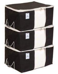 Kuber Industries 3 Piece Non Woven Underbed Storage Organiser Set, Extra Large, Black