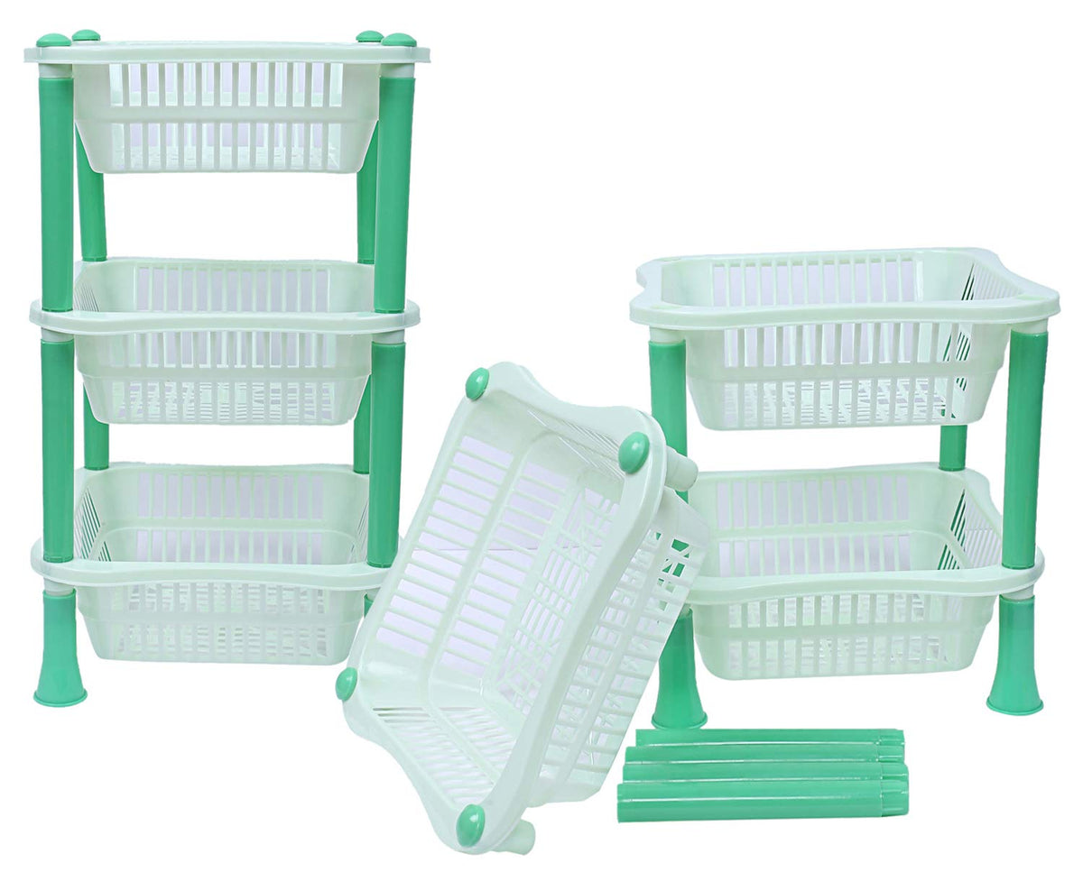 Kuber industries Plastic 2 Pieces 3 Layer Multi-Purpose Kitchen Storage Basket Rack (Green)-CTKTC25237