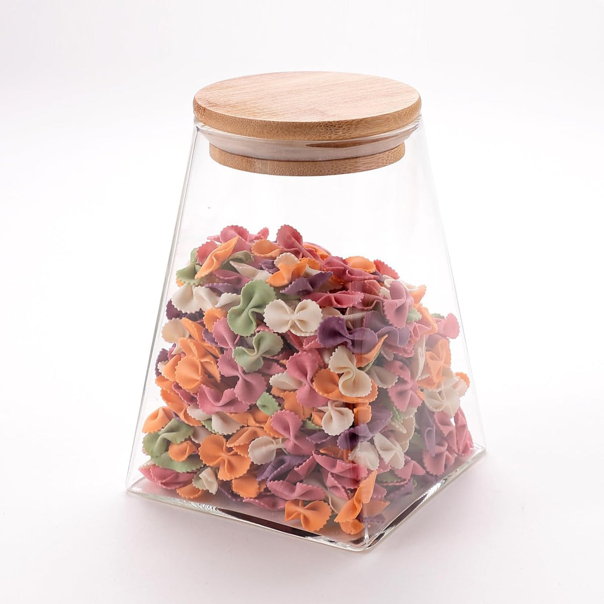 Homestic Glass Jar | Multi-Utility Kitchen Organizer | Airtight Bamboo Lid | Food Storage Container | Cookies Storage Jar | 500 ML | LP017 | Transparent