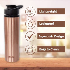 Kuber Industries Copper Water Bottle with Sipper 750ml| Leak Proof Sipper Bottle|Designer 100% Pure Copper Bottle | Copper Bottle For Home, Office, Kids (Pack of 1)