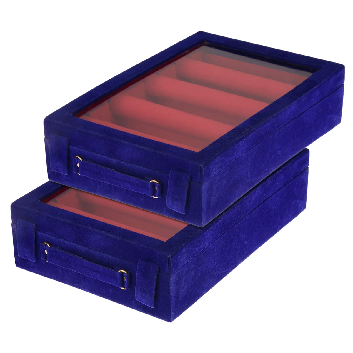 Kuber Industries 4 Rod Bangle Box|Wooden Jewelry Box|Wedding Vanity Box|Velvet Coated Wedding Bracelet Organizer for Women & Girls|Pack of 2 (Blue)