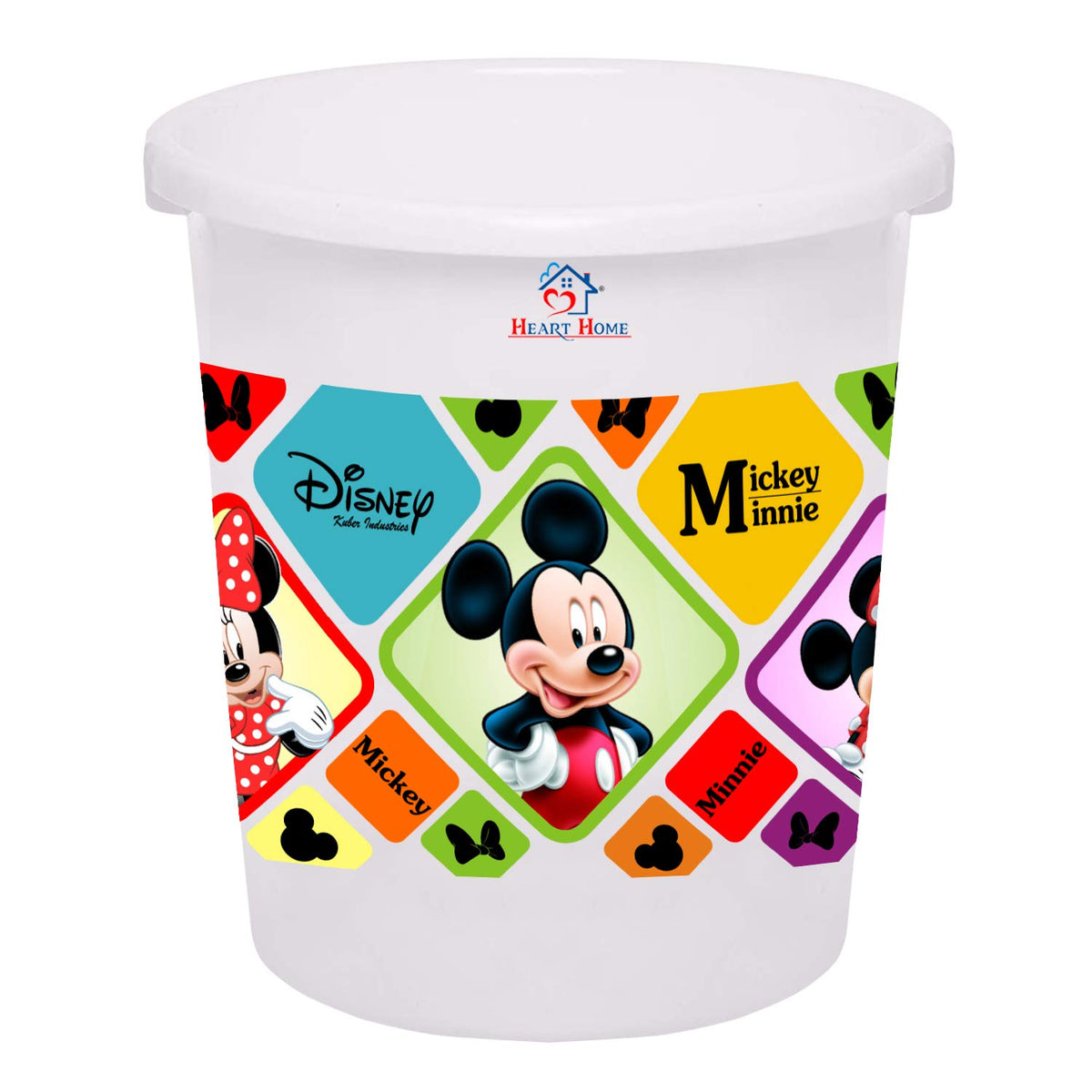 Heart Home Disney Mickey Minnie Print Plastic Dustbin/ Garbage Bin/ Waste Bin, 5 Liters (White) -HS_35_HEARTHS17780