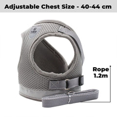 Urbane Home Reflective Dog Harness With Adjustable Leash|Breathable Polyester Mesh Fabric |Large Size|HT-844|Comfortable No-Pull Grip|Quick Release Buckles|Easy On - Easy Off Harness|Grey