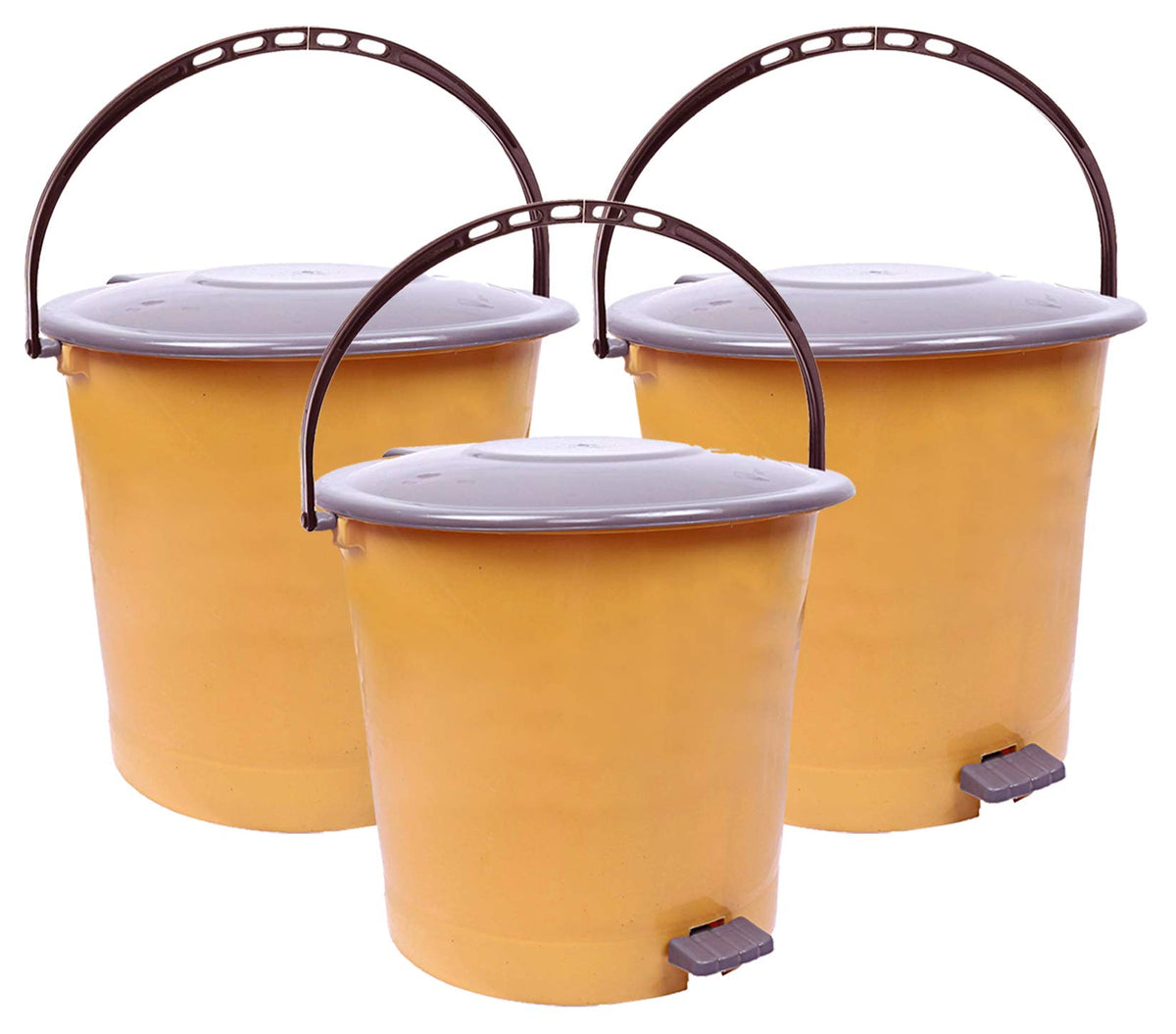 Kuber Industries 3 Pieces Ultra Plastic Garbage Waste Dustbin for Home, Office with Handle, 5 Liters (Cream & Brown)-KUBMART3043
