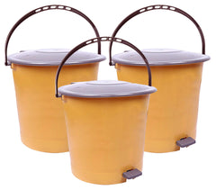 Kuber Industries 3 Pieces Ultra Plastic Garbage Waste Dustbin for Home, Office with Handle, 5 Liters (Cream & Brown)-KUBMART3043