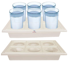 Heart Home Plastic 6 Slots Glass Holder Tray-Pack of 2 (White), Standard